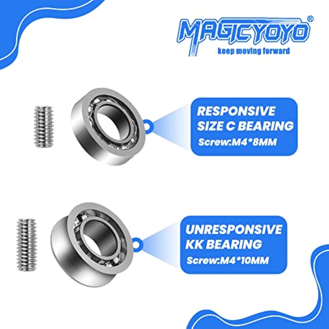YOSTAR Yoyo Bearing Kit, Suitable for Crystal Yoyo K2 to Replace 2 Modes, with 2 Responsive Yoyo Bearing + 2 Unresponsive Yoyo Bearing + 2 8mm Axle + 2 10mm Axle + 8 Responsive Pad + Bearing Remover