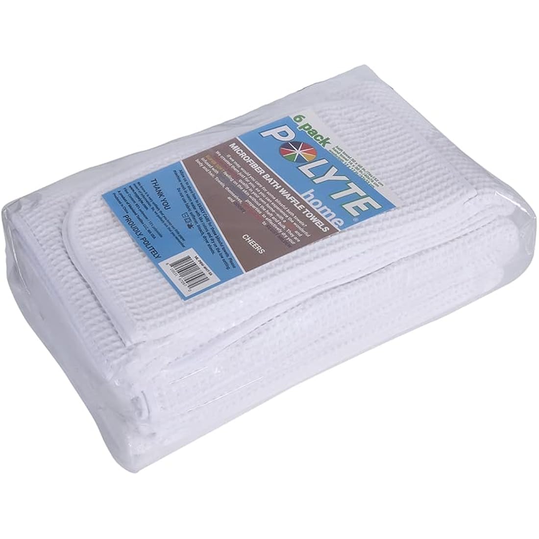 POLYTE Microfibre Oversize, 76 x 152 cm, Quick Dry Lint Free Bath Towel Set, 6 Piece (White, Waffle Weave)