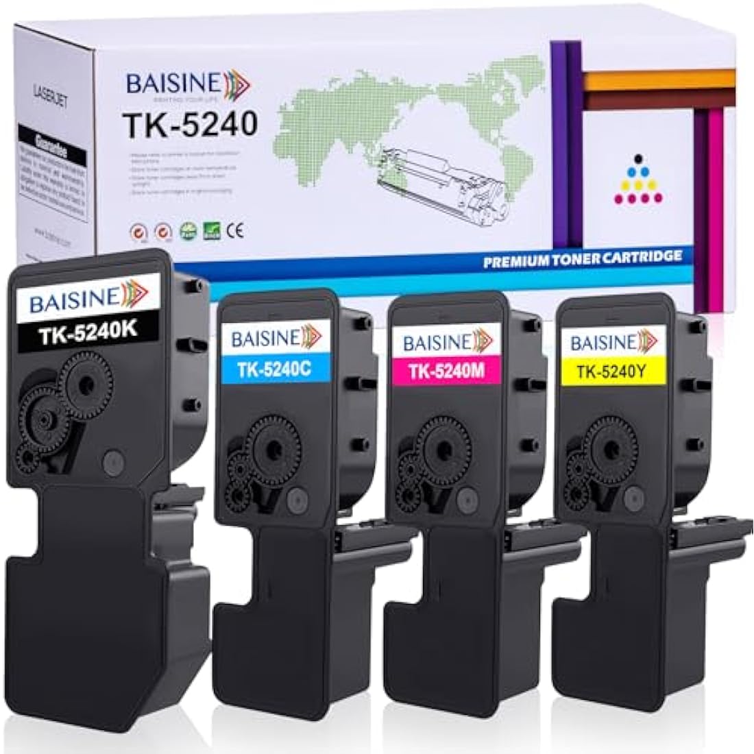 BAISINE Compatible for Kyocera Ecosys M5526cdn Toner, for Kyocera TK-5240 TK5240 Toner for ECOSYS M5526cdn M5526cdw P5026cdn P5026cdw TK-5240K TK-5240C TK-5240M TK-5240Y