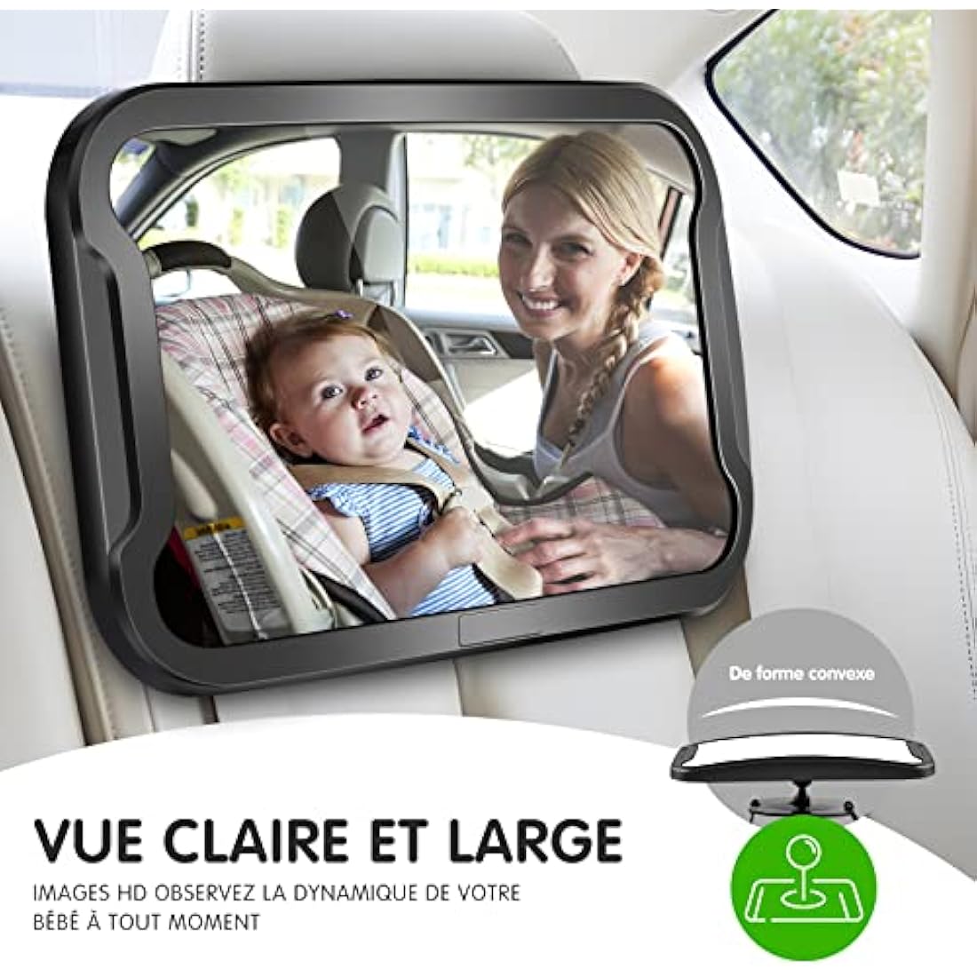 Vinabo Baby Car Mirror, Unbreakable Car Mirror Rear View, 360° Adjustable Rotation Baby Rear Seat Mirror, Safety, Essential for Young Parents