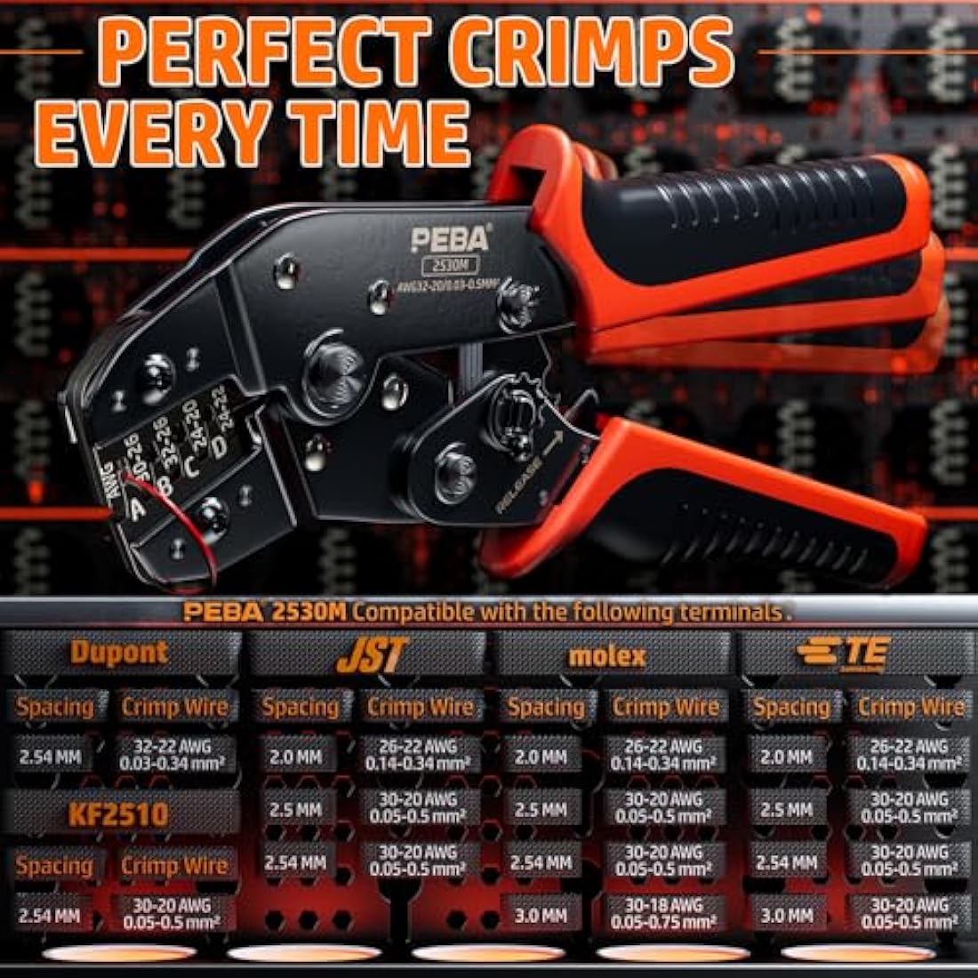 PEBA Crimping Pliers Connector Set- 18 Styles JST-XH 2.5mm Connectors and Crimp Pins Assortment Kit, JST Crimping Pliers 0.03-0.5mm²/AWG 32-20 for JST(XH/SM/PH/SYP), Dupont Connectors
