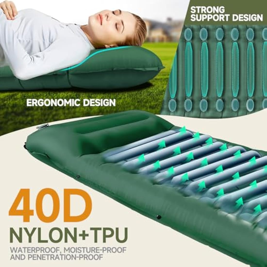 BLUEVER Camping Mattress, 14 cm Thick Self-inflating Outdoor Sleeping Pad with Foot Pump, Waterproof and Durable Air Mattress for Hiking, Backpacking