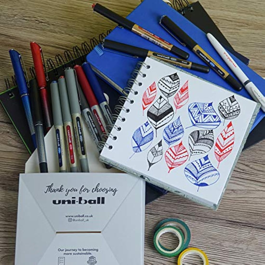 uni-ball Ultimate Eye Rollerball Black, Blue, Red Ink Pens Set. Broad 1.0mm, Fine 0.7mm, Micro 0.5mm, Needle 0.4mm Ballpoint Tip + Signo Gel Pen. Fade and Water Resistant Liquid Uni Super Ink. 13 Pack
