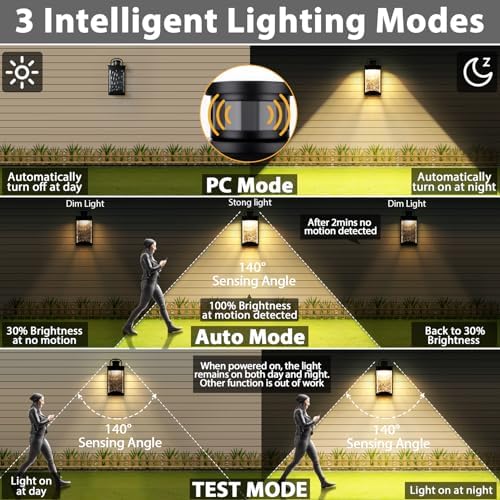 Lamomo Outdoor Wall Lights, Security Motion Sensor Lights Outdoor with LED Integrated, 1200 Lumen Dusk Till Dawn Outside for Porch, 13W, Modern, Black, Energy Saving