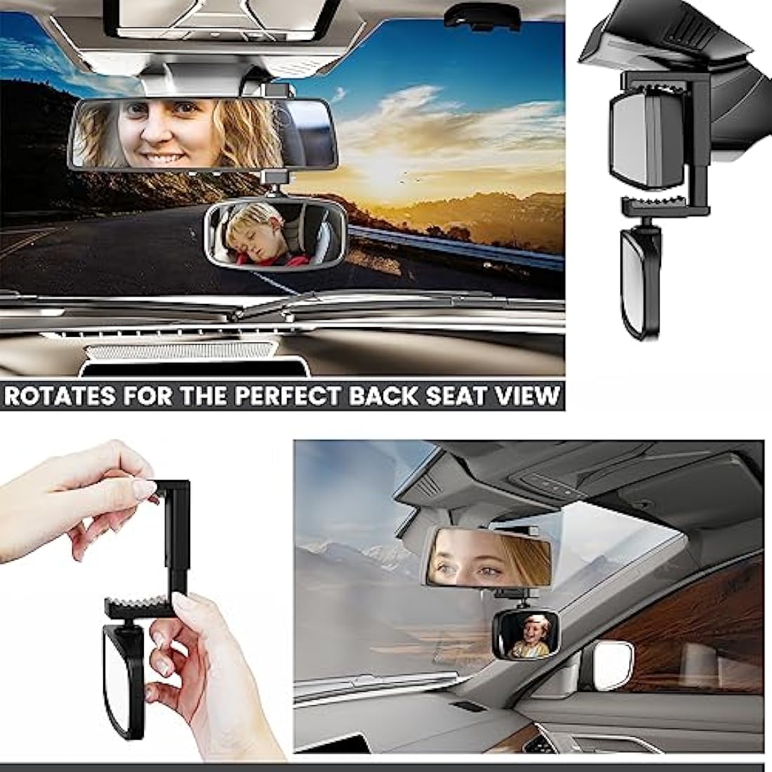 Car Mirror Baby Rear View, 360° Rotatable Rear View Mirror, Spring-Loaded Mounting, Glass Mirror, Car Seat Mirrorfor Rear Seat Safety (12.9 * 6.5cm)