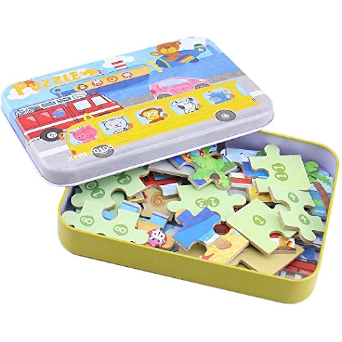 BBLIKE Puzzles Jigsaws for 2 3 4 Year Old - Pack of 4 Puzzles Toy in a Box for Age 2-5, Travel Games for on Plane Educational Learning Birthday Gift Present for Children Boys Girls (Transportation)