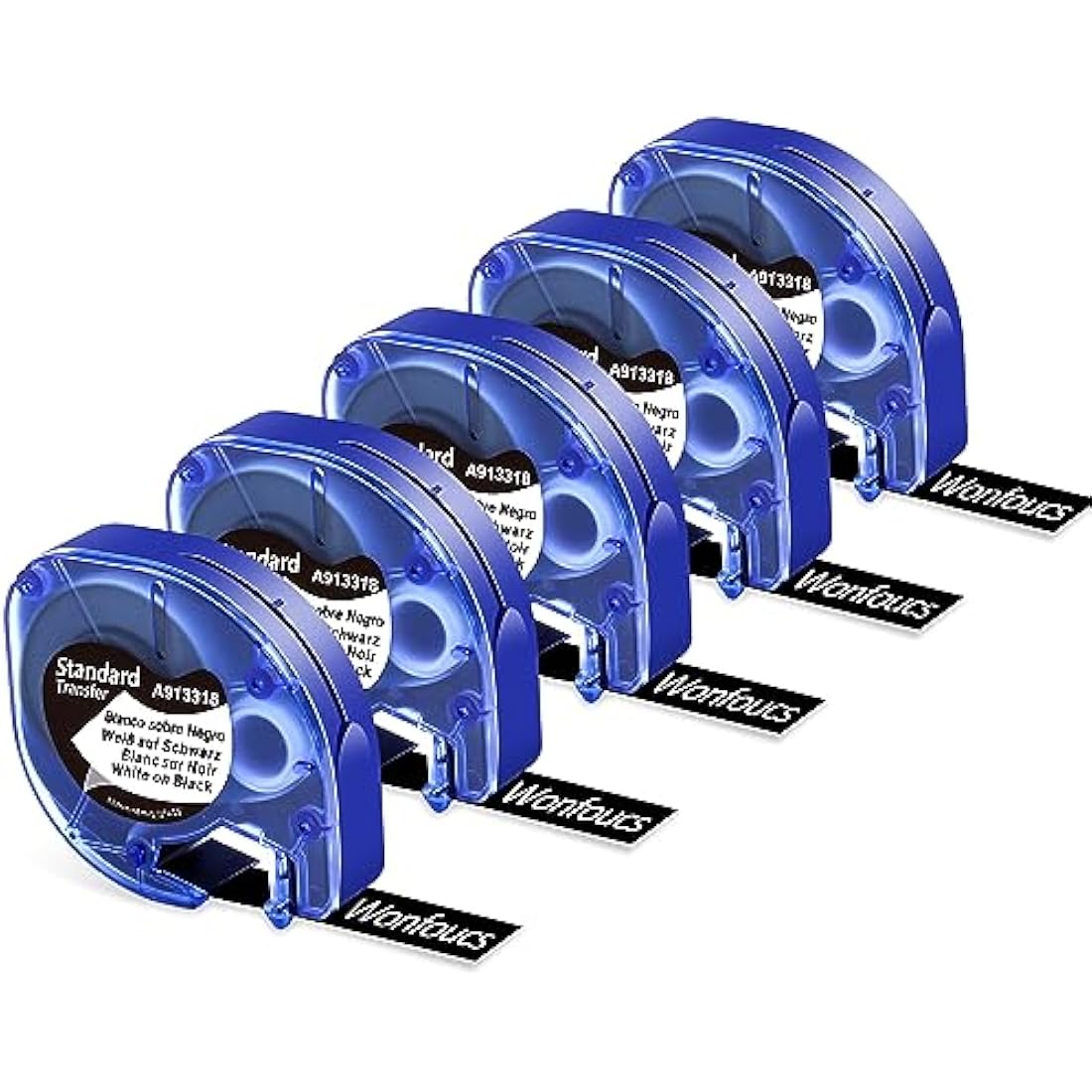 Wonfoucs Compatible with Dymo Letratag Label Tape White on Black 913318, Replacement for Dymo Plastic Label Tape for Dymo LT-100H LT-100T LT-110T 200B QX50 XR 2000 Label Maker Tape, 5-Pack
