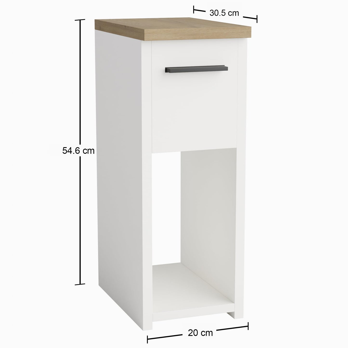 ComfortCove Narrow Bedside Table with Storage Shelf & Handle, White/Oak
