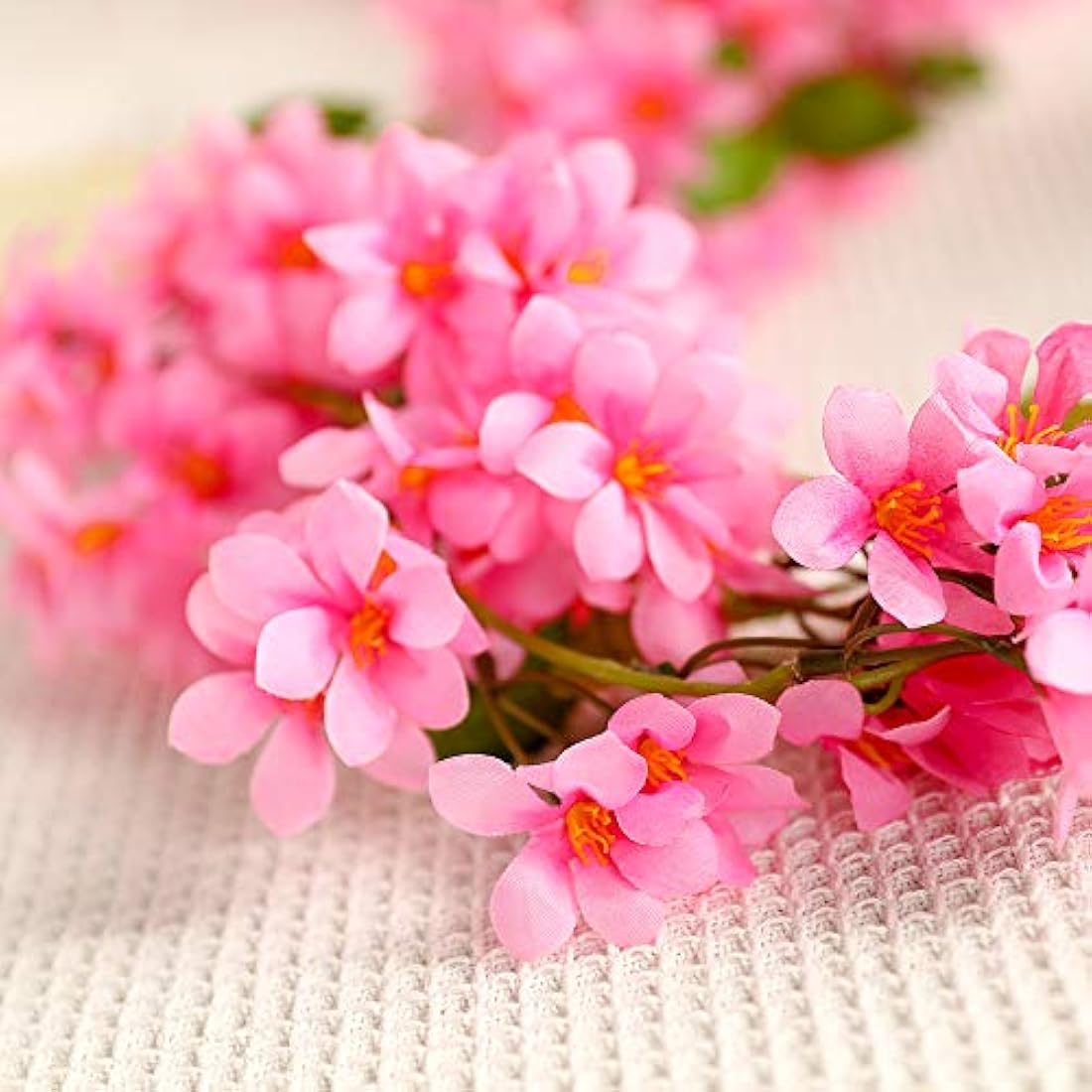 JUSTOYOU 2 Pcs 5.7FT Artificial Flowers Cherry Blossom Sakura Hanging Vine Fake Sakura Garland Fake Oriental Cherry Wreath Home Garden Party Wedding Decor（Rose Red）
