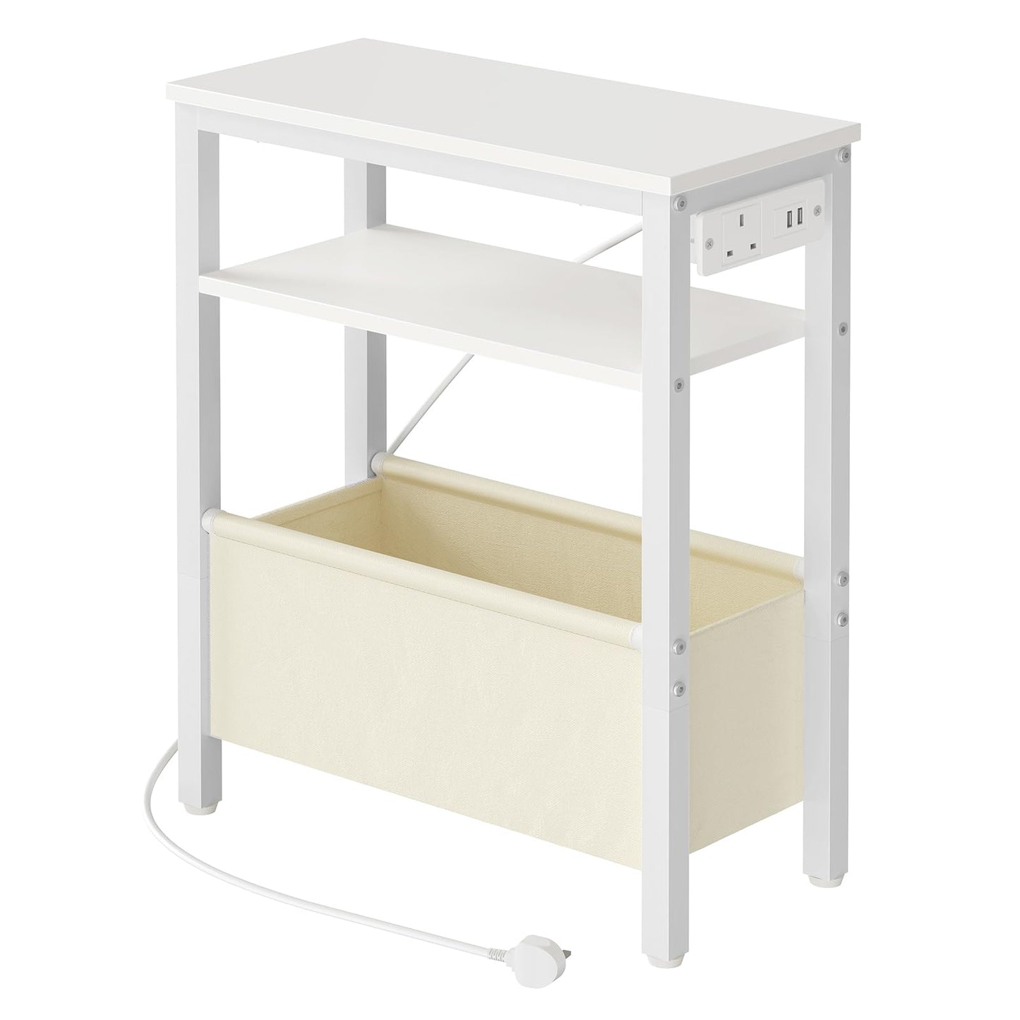 HOOBRO Narrow Side Table, Slim Bedside Table with Charging Station for Small Space, USB Ports and Power Outlet, 40 x 20 x 60 cm, for Living Room