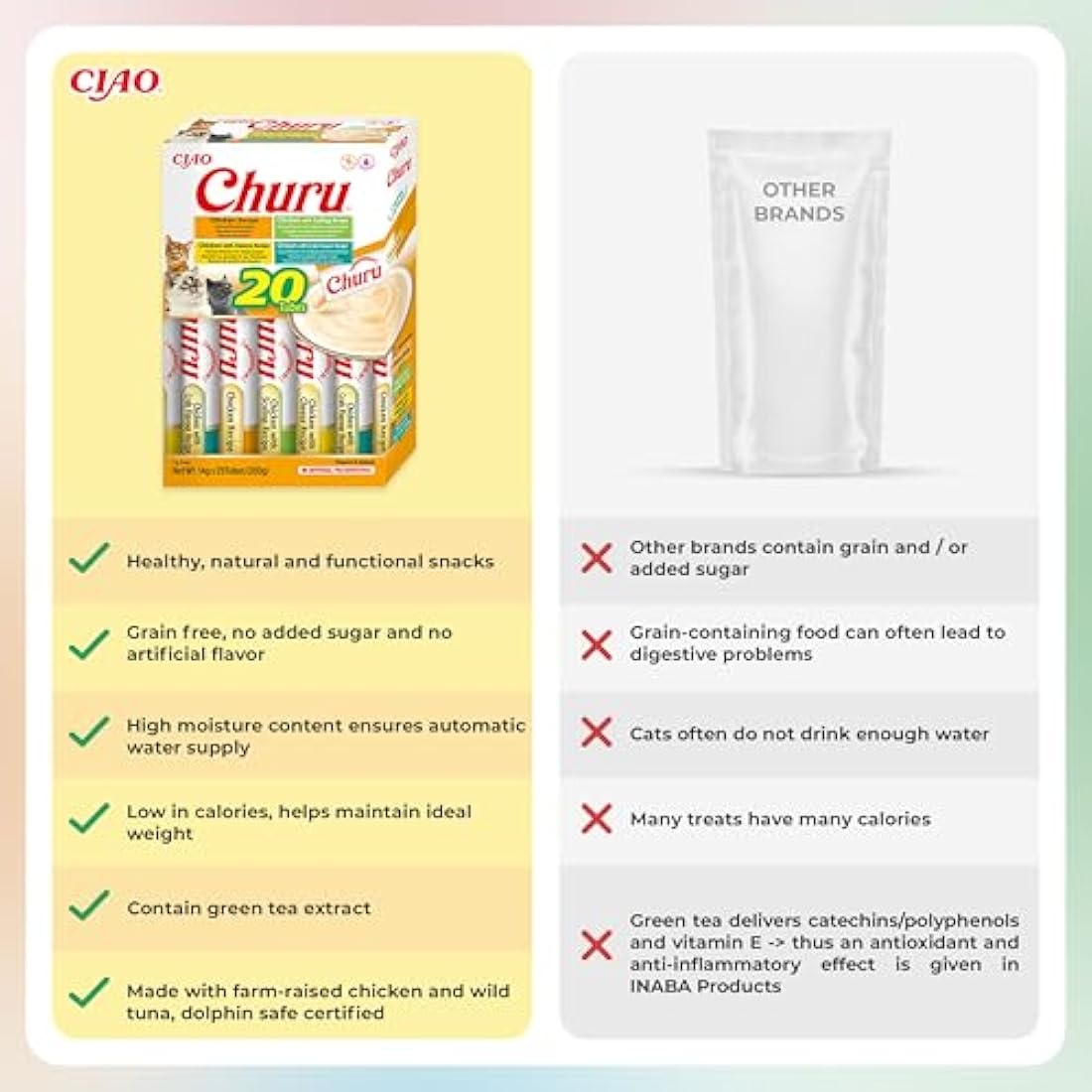 Churu by INABA Cat Treat - Chicken Variety Box - 1 Pack (20 x 14g total) / Soft & Creamy Cat Treat, Delicious & Healthy Snack, Purée Food Topper, Natural, Grain Free