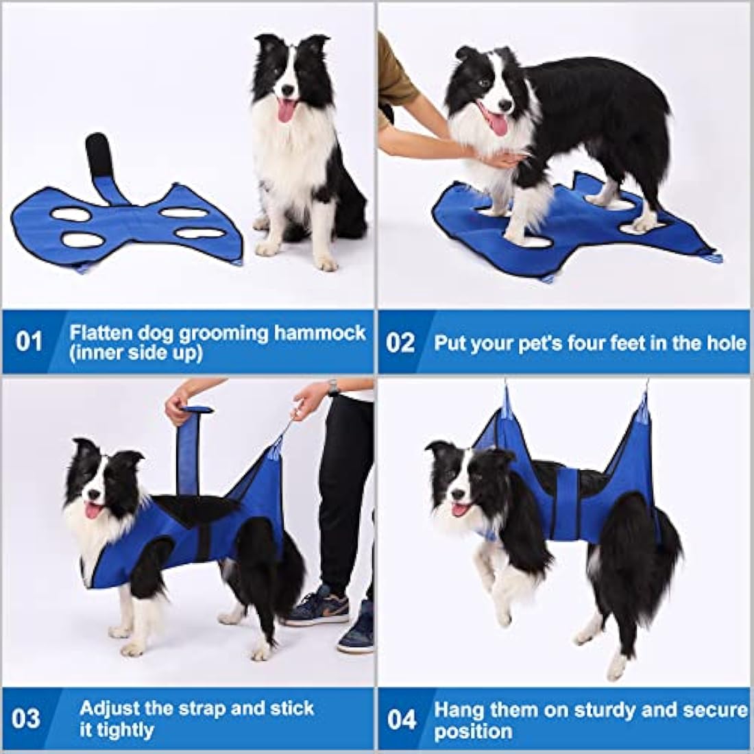 Kkiimatt Dog Grooming Hammock Harness with Nail Clippers, Blue, Large