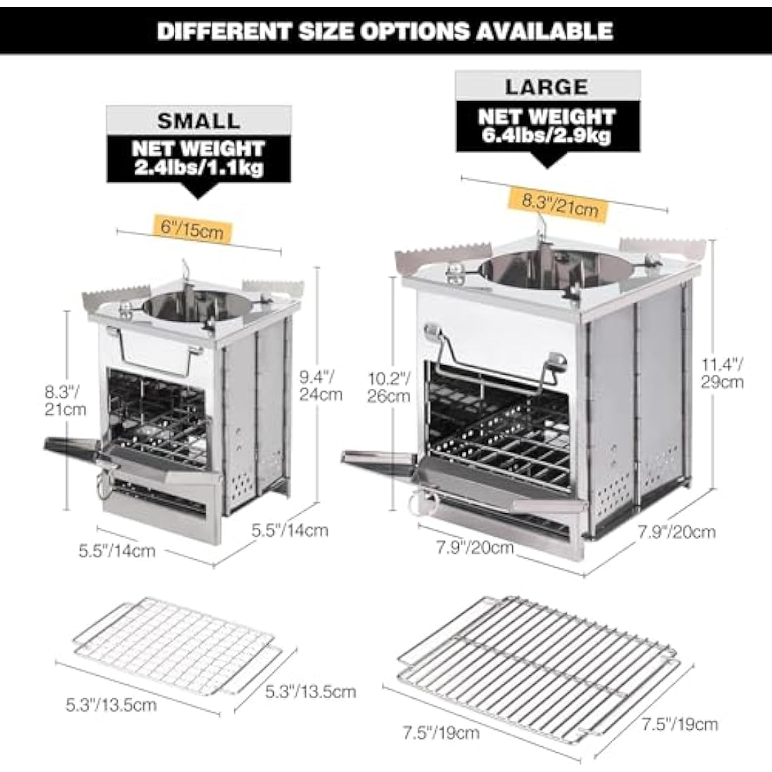 REDCAMP Wood Burning Camping Stove Folding with Pot Stand, Large Portable Stainless Steel 304# Grill Folding Wood Stove for Hiking Picnic Cooking Outdoor，Large