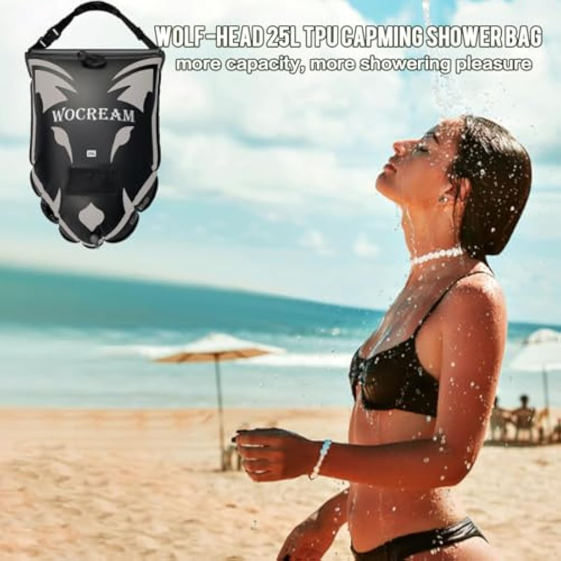 CyConncet Camping Shower Outdoor, 6.6 Gallons/25L Camping Shower Bag, TPU Shower Bag, Large Water Flow, Handheld Shower, Solar Shower, Portable Shower for Camping, Beach, Backpacking