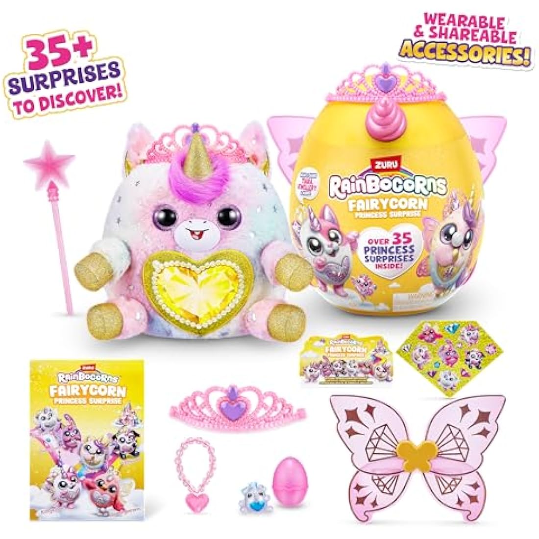 Rainbocorns Fairycorn Princess Series 6 Ruby the Unicorn - Collectible Plush - Magical Fairy Princess Surprises, Cuddle Plush Stuffed Animal, Stickers (Unicorn)