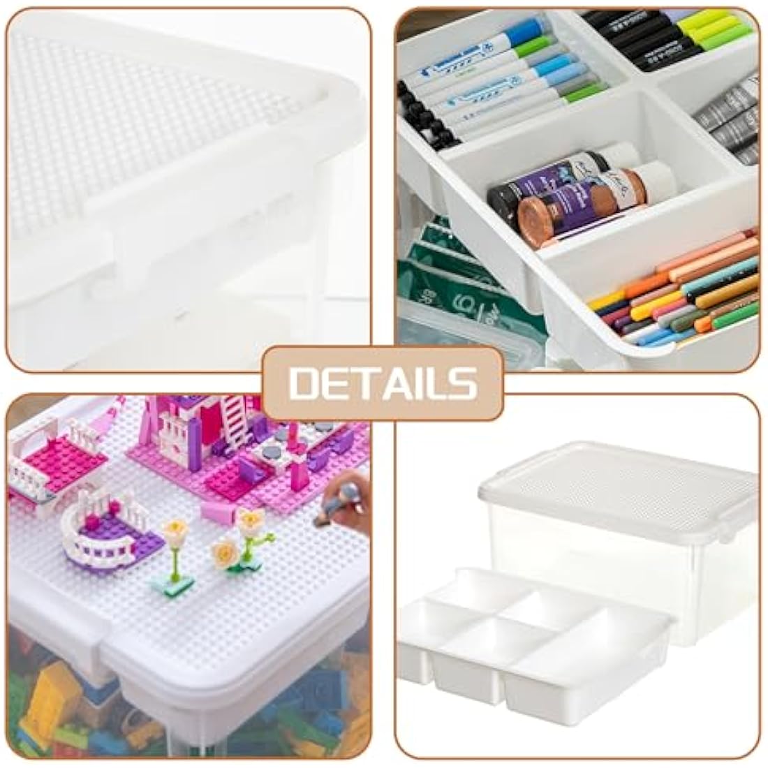 Citylife 2 Packs 16L Stackable Storage boxes with compartments, Organizers with Removable Tray, Latch Handle, Plastic Craft storage Box for Building Blocks Bricks Puzzle Board Organizer Accessories