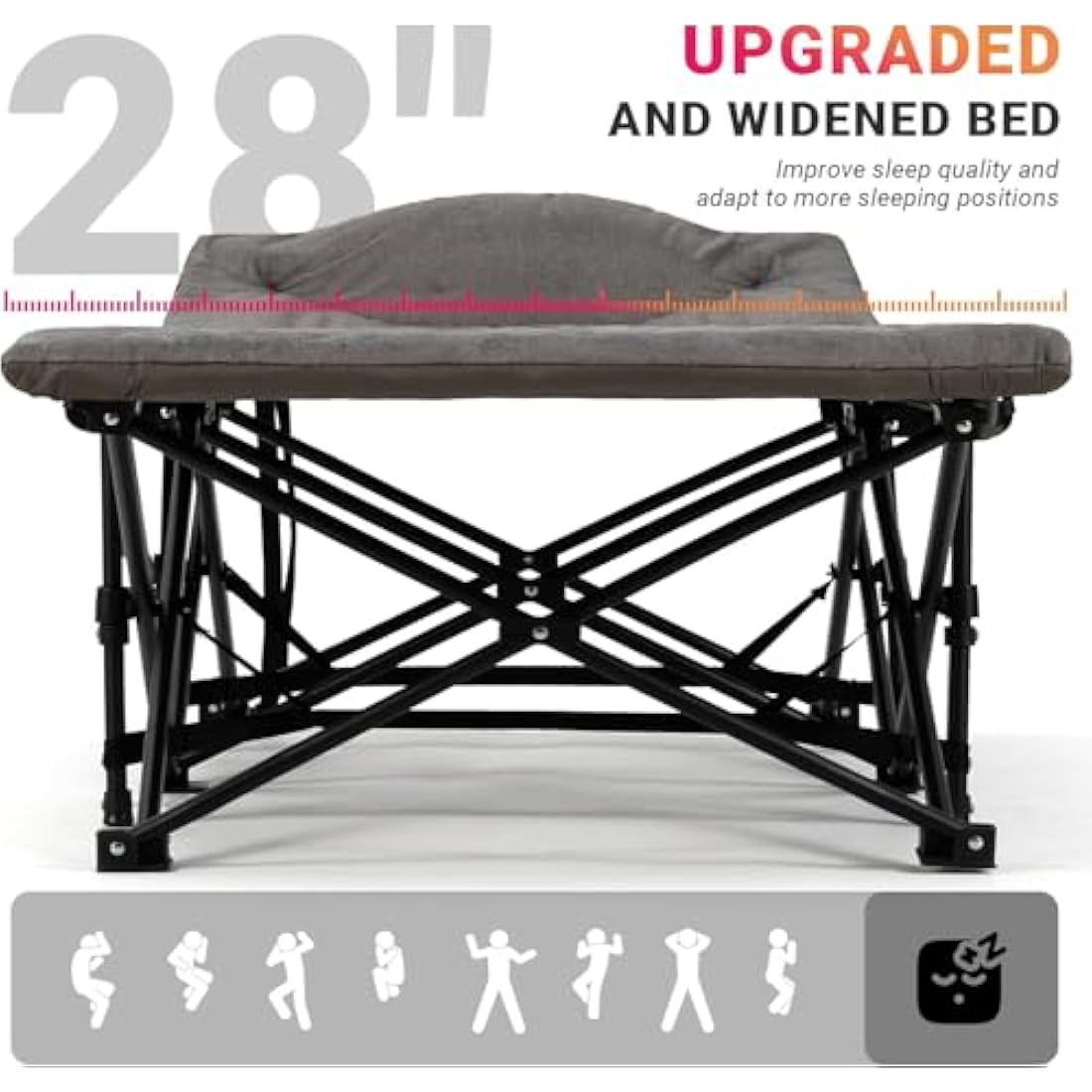 OVERMONT 28" Extra Wide Padded Folding Camping Beds for Adults - Comfortable Portable with Cushion and Pillow - Folding Cot with Carry Bag Supports 550 lbs for Outdoor Travel Home Office Nap