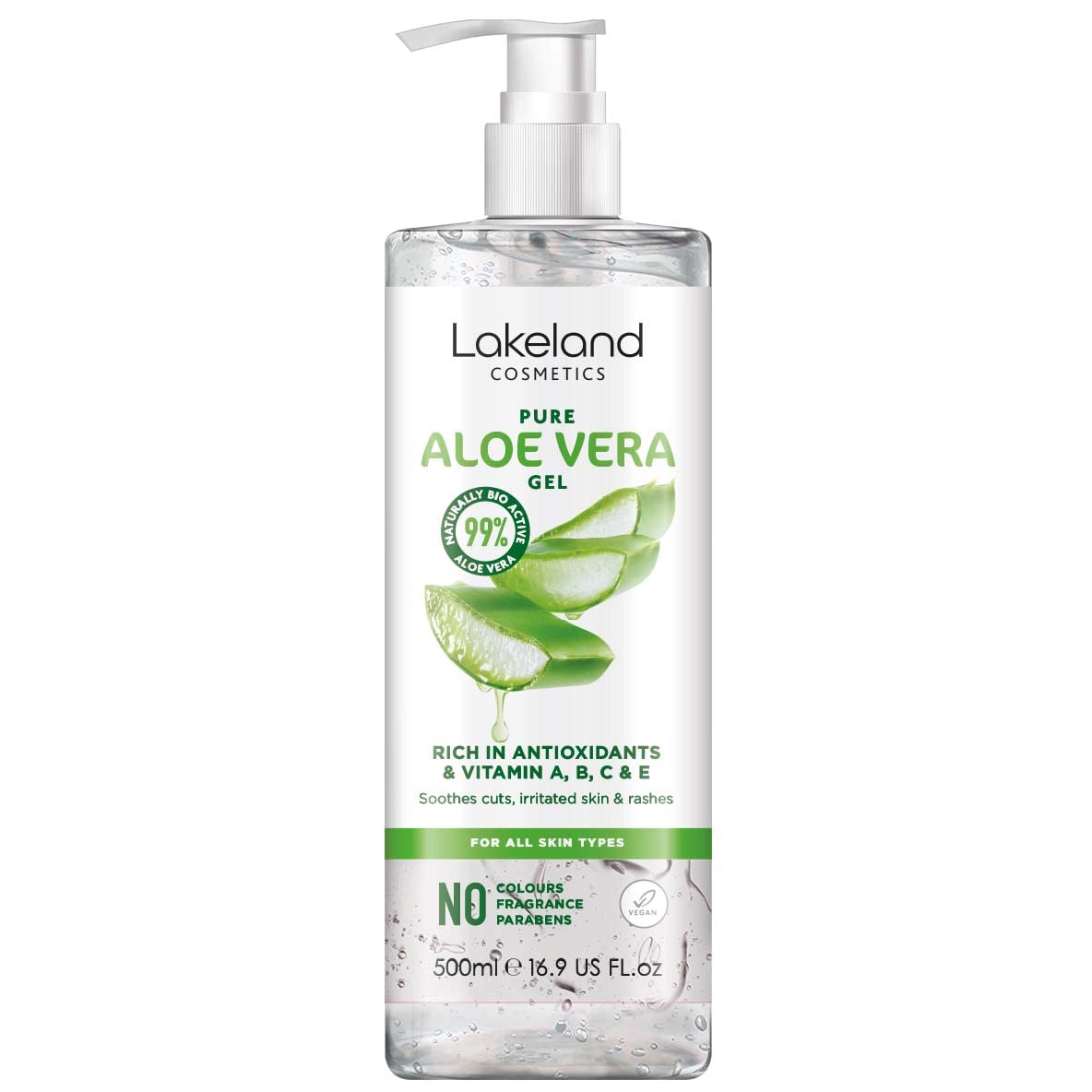 Lakeland Cosmetics Aloe Vera Gel contains 100% pure natural bio active aloe gel moisturiser, soothes cuts, irritated skin, burns & sunburn relief for