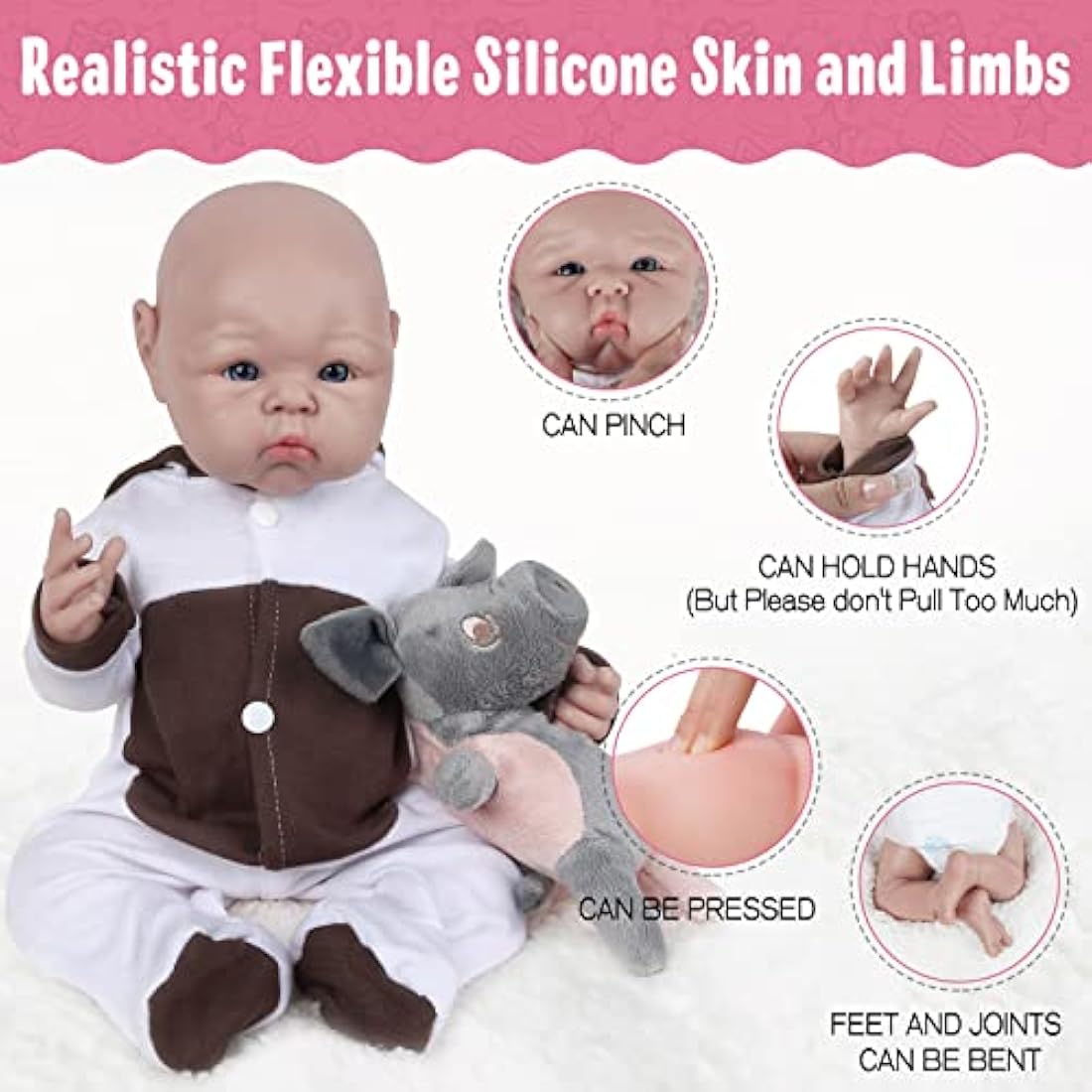 Vollence 19 inch Lifelike Full Silicone Baby Doll, Realistic Girl Baby Doll with Feeding Accessories with Clothes and Toy Gift for Kids - Girl