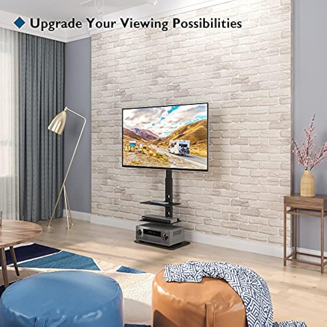 BONTEC Universal Floor TV Stand for 30-70 inch LED OLED LCD Plasma Flat Curved Screens, Height Adjustable Tall TV Stand with 3-Tier Tempered Glass Shelves up to 40KG, Max VESA 600x400mm