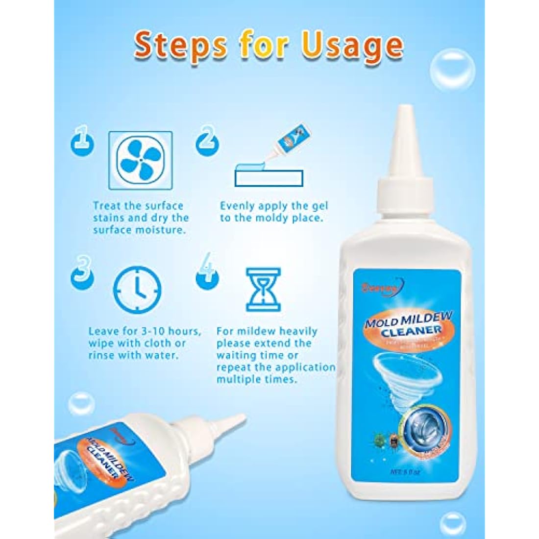 Deuvuo Mould Remover Gel UK 280g, 2 Pack Mold And Mildew Remover Gel With Brush For Washing Machine, Mould Extreme Gel For Bathroom, Painted Walls, Tiles, Ceiling, Window Seals, Wood (2x 5Fl Oz)