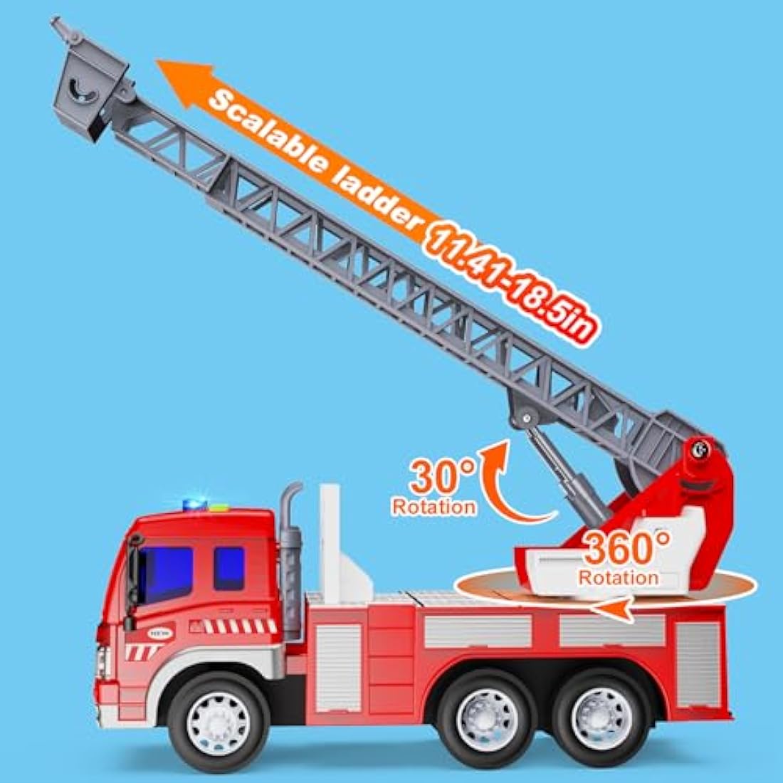 GizmoVine Fire Engine Toys, Fire Truck with Lights Sound Extending Ladder, Friction Powered Large Toy Firetruck, Kids Big Trucks, Brithday for Children Age 3 4 5 6 7 8 Year Olds