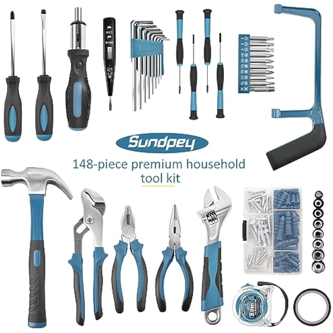 Sundpey Home Tool Kit 148PCs - Home Improvement Portable General Repair Basic Hand DIY Tool Set - All Purpose Tools for Men Women & Handyman & Homeowner & Beginner & College Student with Storage Case