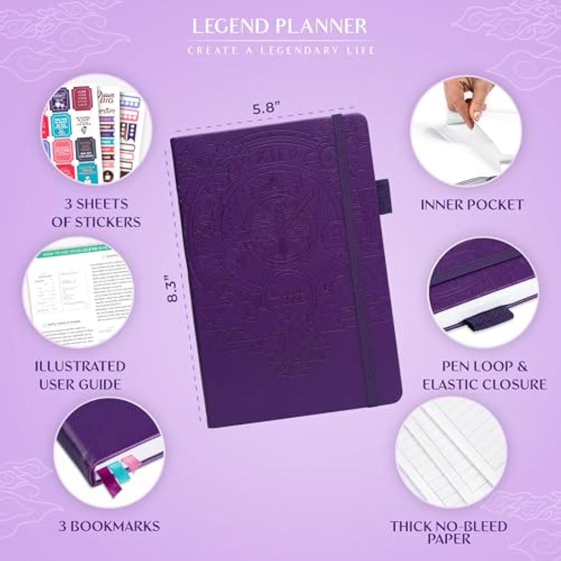 Legend Planner Daily for 3 Months – Undated Monthly Weekly & Daily Planner to Hit Goals. Organizer & Productivity Journal, A5 (Dark Purple)