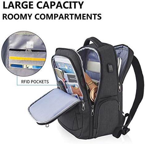 KROSER School Laptop Backpack 17.3 Inch Large Travel Computer Backpack Water-Repellent Daypack with USB Charging Port & Headphone Interface RFID Pockets