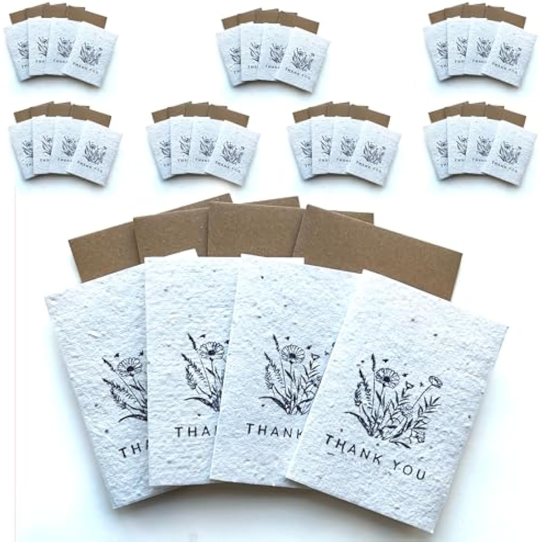 Small Plantable Seed Paper Thank You Cards - Handmade, Eco Friendly & Recycled Gratitude Notes/Giftcards for Teacher, Friend, Wedding etc - Biodegradable Pack of 32 A7 Mini Greeting Gifts