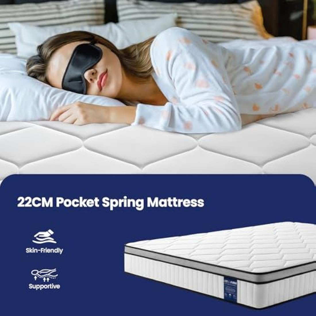 BedStory Single Mattress 90x190cm – 22cm Thick Pocket Sprung Mattress for Pressure Relief & Comfort Sleep