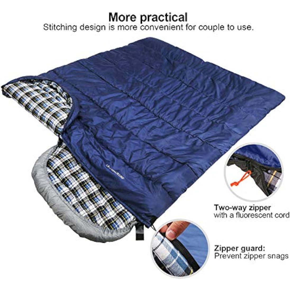 REDCAMP Cotton Sleeping Bag for Adult with Removable Pillow, Wide Sleeping Bag with Hood for 3-4 Season Winter Cold Weather Camping Fishing