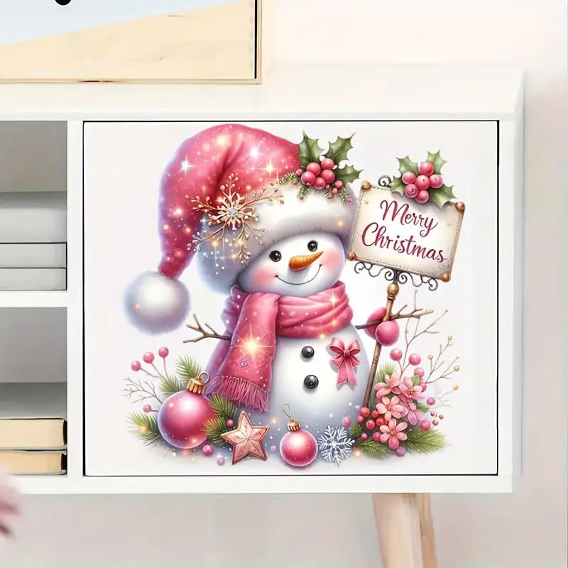 Adorable Snowman Christmas Toilet Cover Sticker Decals,Fish Bird Flower Leaf Waterproof Toilet Lid Tank Seat Decals Cistern Self-Adhesive Bathroom