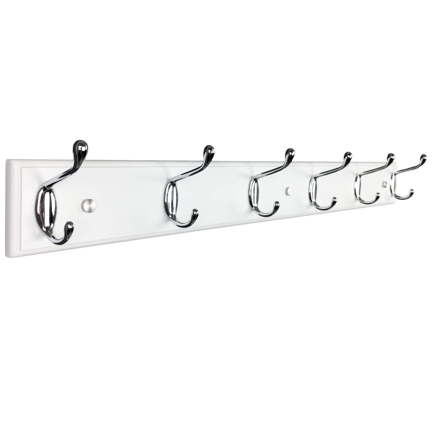 lomejii Long Wooden wall Mounted Coat Rack Wood White 6 Hooks, 70 cm, Sturdy Silver Coat Hook Rack for Clothes, Hats, Bags
