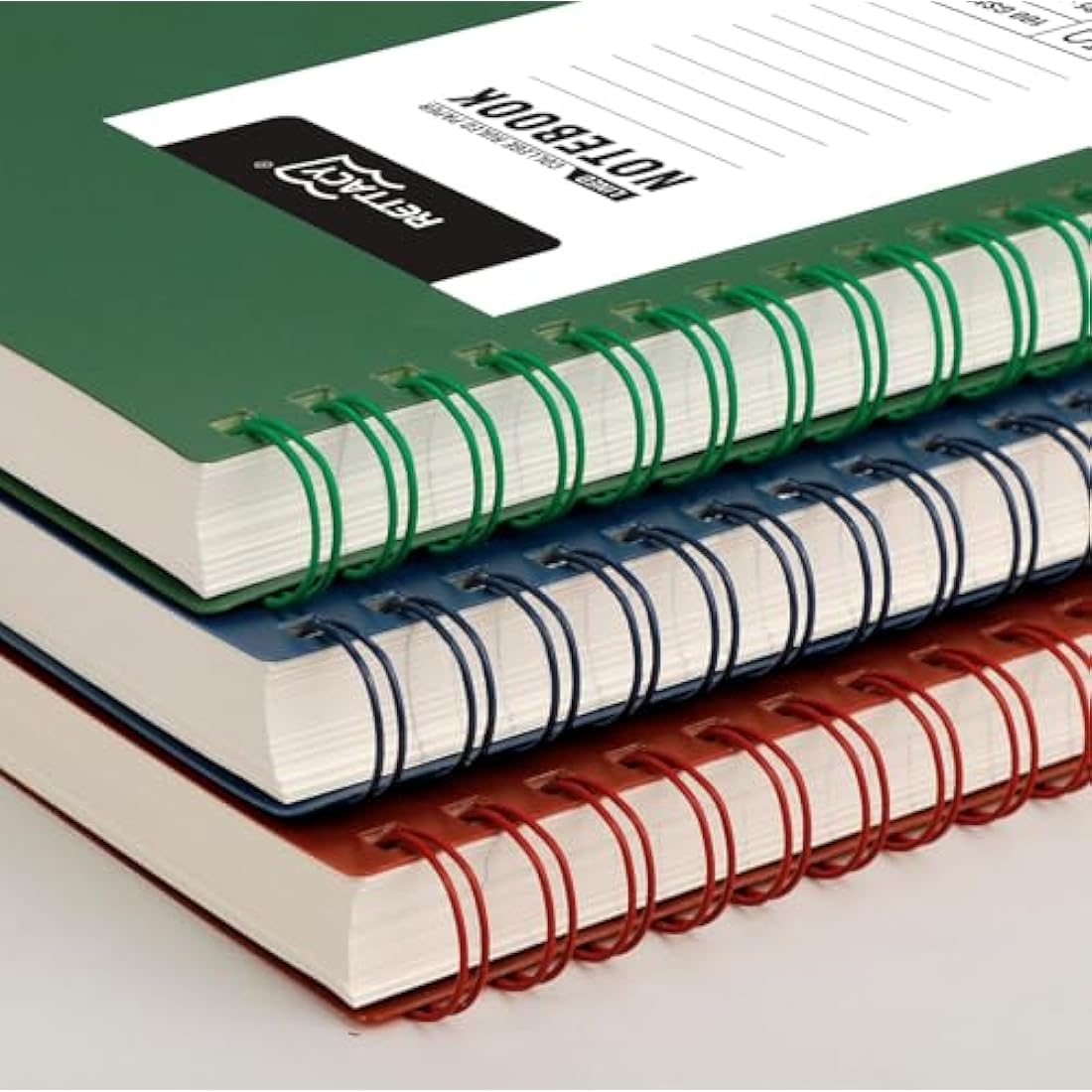 RETTACY A5 Notebook, Notepad, Wirebound Spiral Notebooks 300Pages /150 Sheets for Writing,100gsm College-Ruled Paper, Retro PVC Cover, for Women Men Work Office School,14.5 x 21cm - Dark green