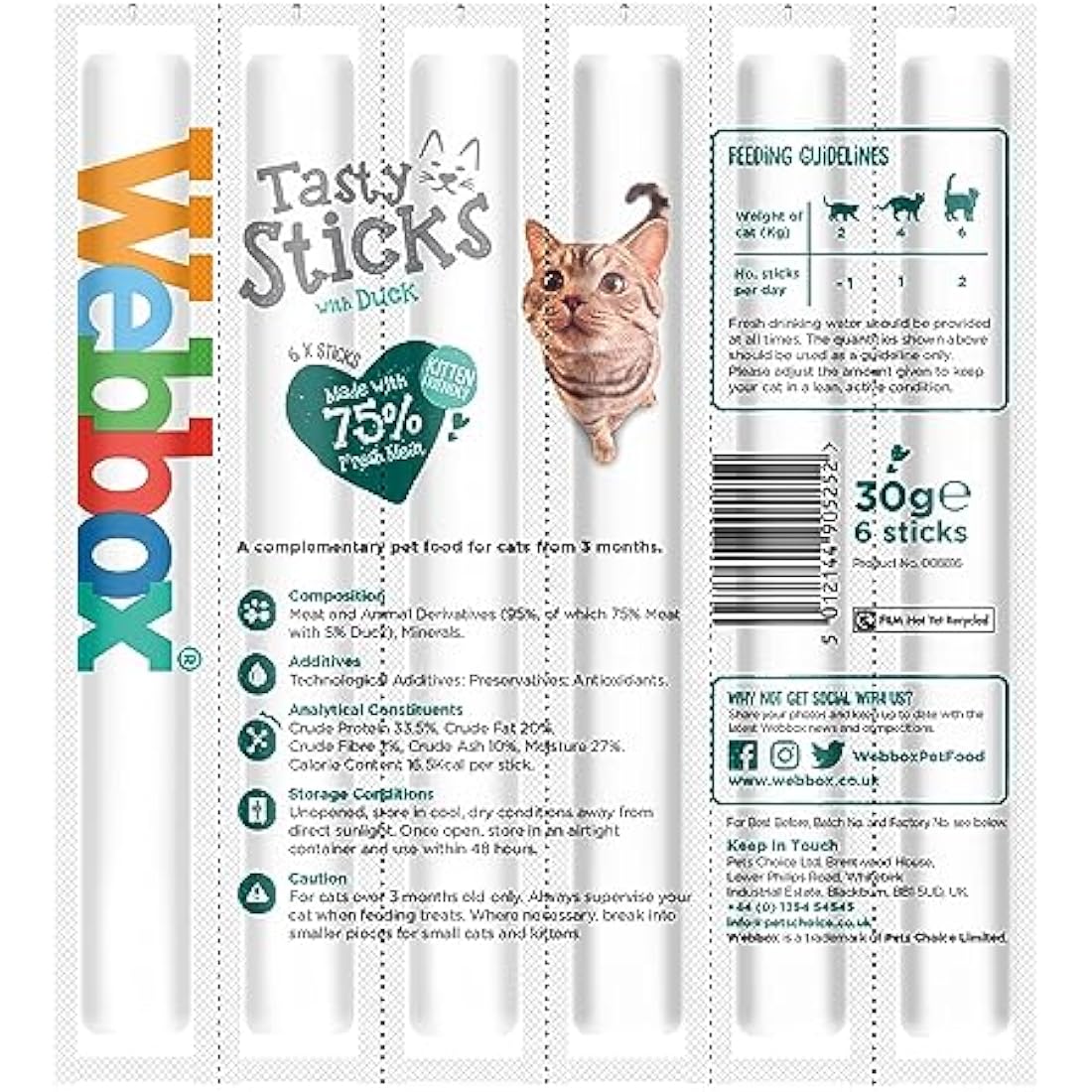Webbox Tasty Sticks Cat Treats, Duck - Kitten Friendly, Wheat and Grain Free, No Artificial Colours (25 x 6 Packs)
