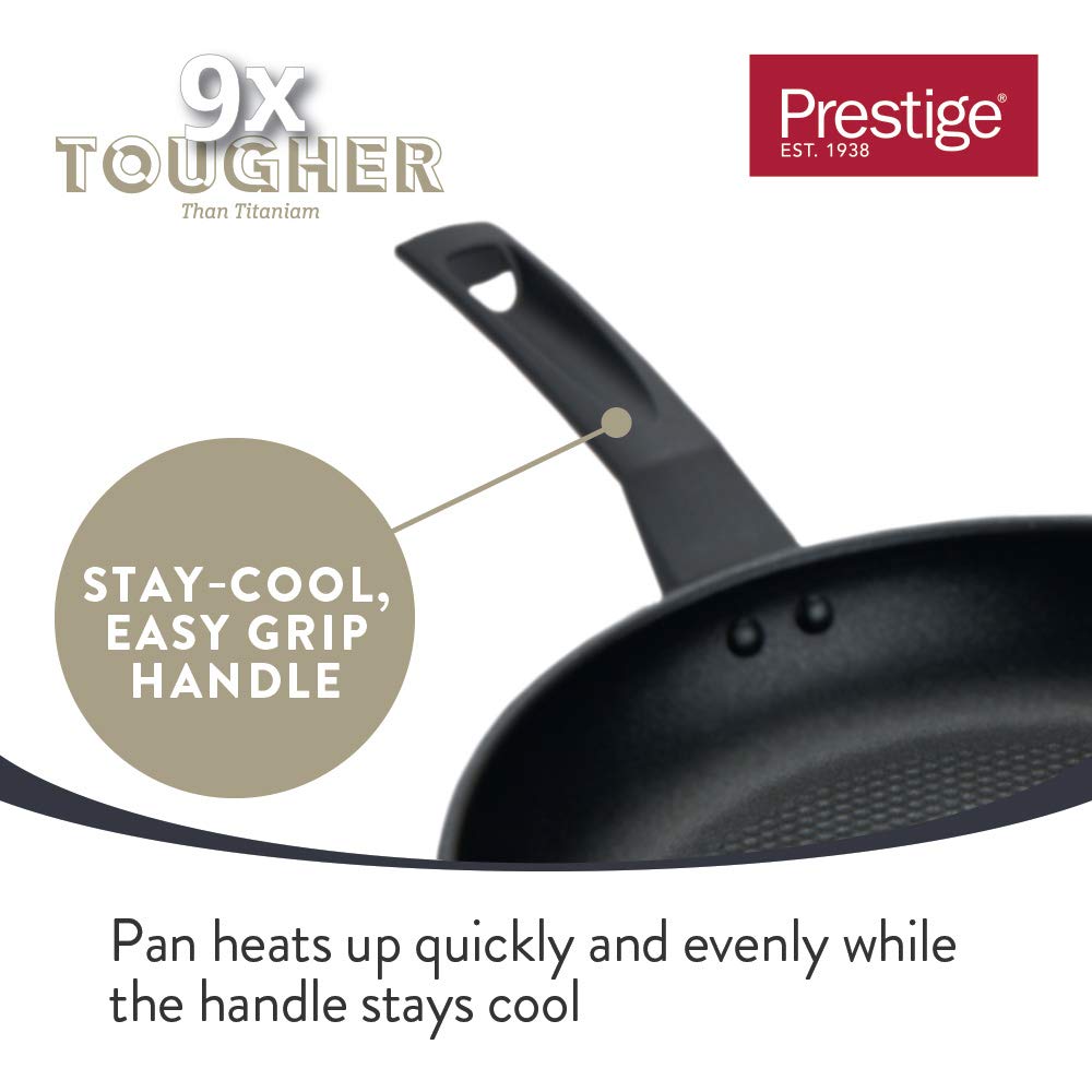 PRESTIGE 9 x Tougher Frying Pan Set Non Stick - Induction Frying Pan Set of 3, 21/25/29cm with Scratch Resistant Non Stick, Stay Cool Easy Grip