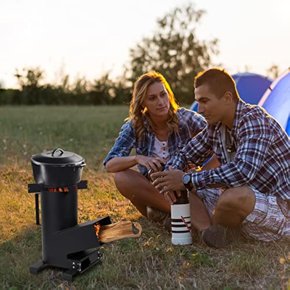 Onlyfire Outdoor Rocket Stove 3 in 1 Multifuctional Camping stove with Cooking grate and Griddle plate for Backpacking, Hiking, Cooking