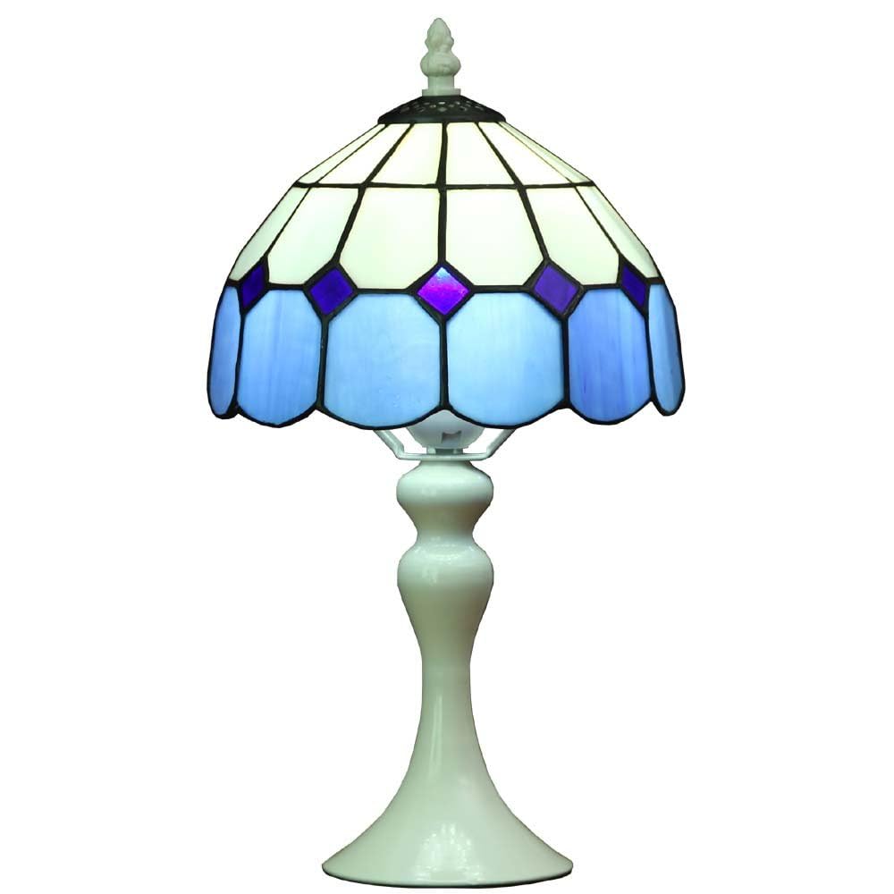 Bieye L30042 Mediterranean Tiffany Style Stained Glass Table Lamp with 8 inch Wide Blue Shade, 15 inch Tall