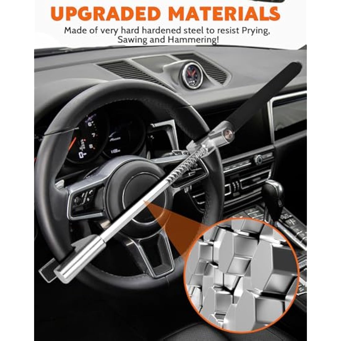 Tevlaphee Steering Wheel Lock, Steering Lock, Car Anti-Theft Device, Adjustable, Universal Fit, Heavy Duty Secure, 3 Keys, Emergency Hammer Window Breaker(Black)