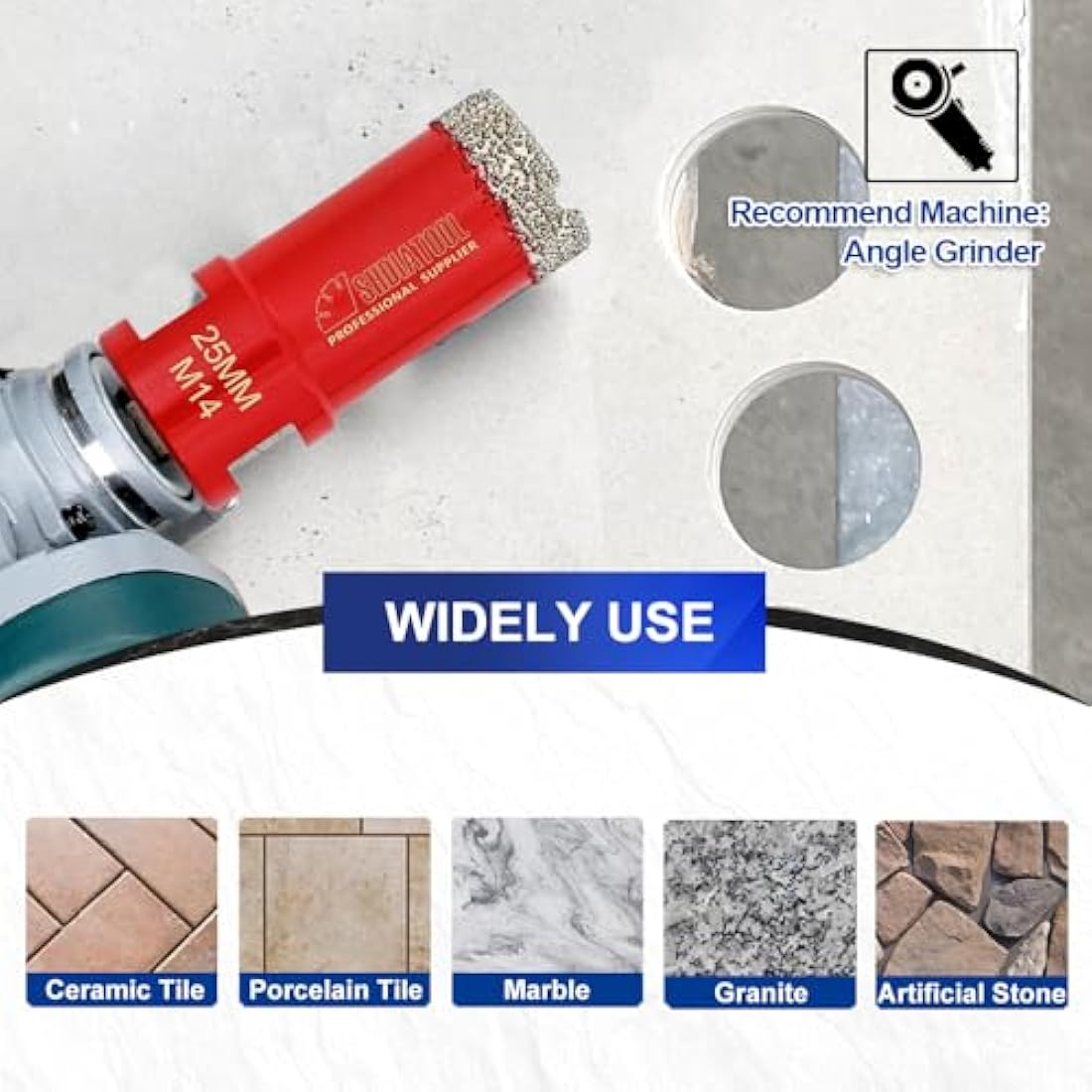 SHDIATOOL Dry Diamond Drill Core Bits 4pcs/Set Dia 20/25/35/50mm Vacuum Brazed M14 Connection for Tile Porcelain Granite Marble
