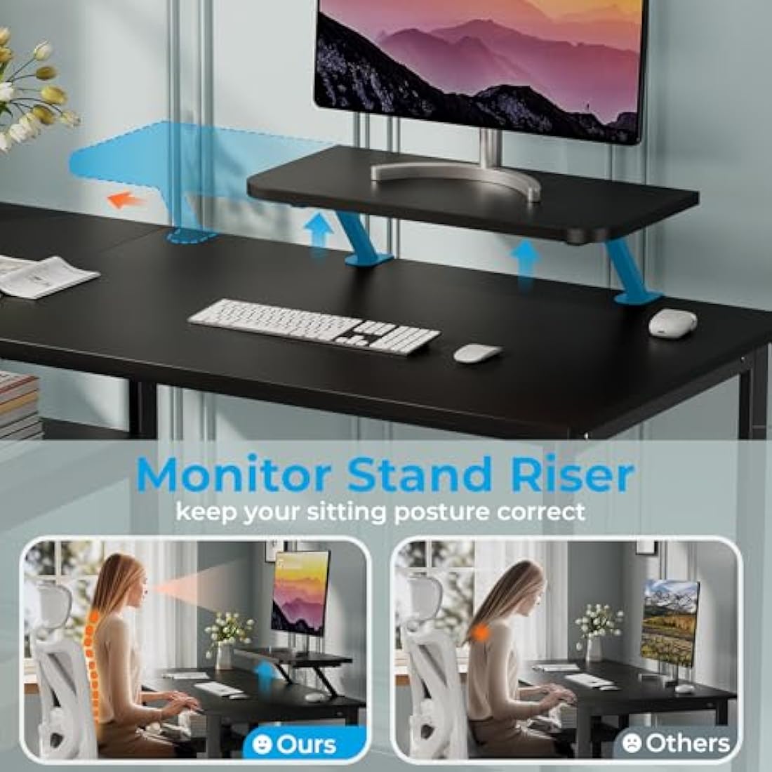 GreenForest Computer Desk with Monitor Stand,100cm Home Office Desk with Reversible Storage Shelves,Study Desk for Small Spaces,Black