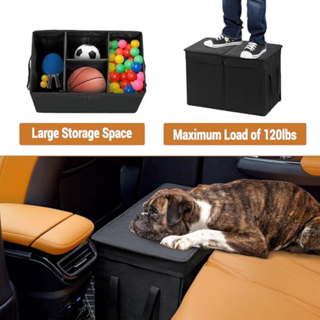 UNICITII Car Seat Extender for Large Dogs up to 120 LBS, Back Seat With Storage Organizer, Gap Filler for Front or Back