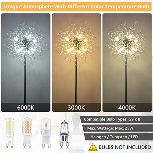 Rayofly Modern Crystal Fireworks Floor Lamps, Chrome Standing Lamp with Foot Switch, 8 Lights, 170cm, Glass Metal Tall Pole Tree Lighting for Living Room, Bedroom, Corner, Sofa