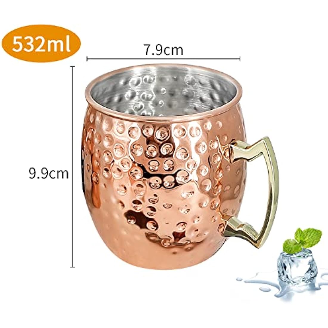 Moscow Mule Copper Mug for Cocktails 18oz/540ml Set of 6 Copper Plated Stainless Steel Moscow Mule Cups with Handle Handmade Gift Set for Chilled Cocktails Cold Drinks Beer Coffee Water (6 Packs)