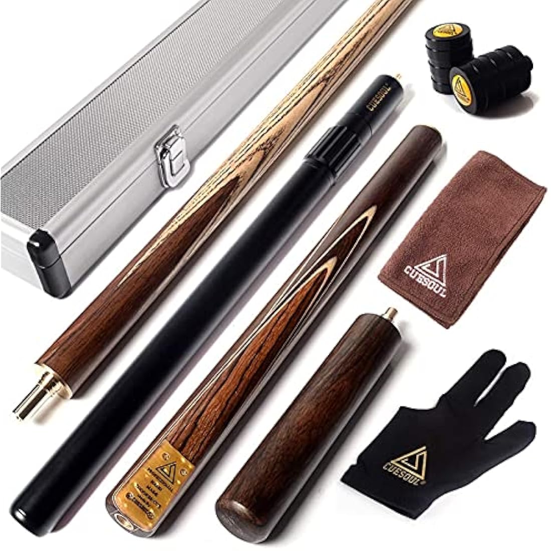 CUESOUL 57 Handcraft 3/4 Jointed Snooker Cue with Mini Butt End Extension Packed in Aluminium Cue Case (D306)