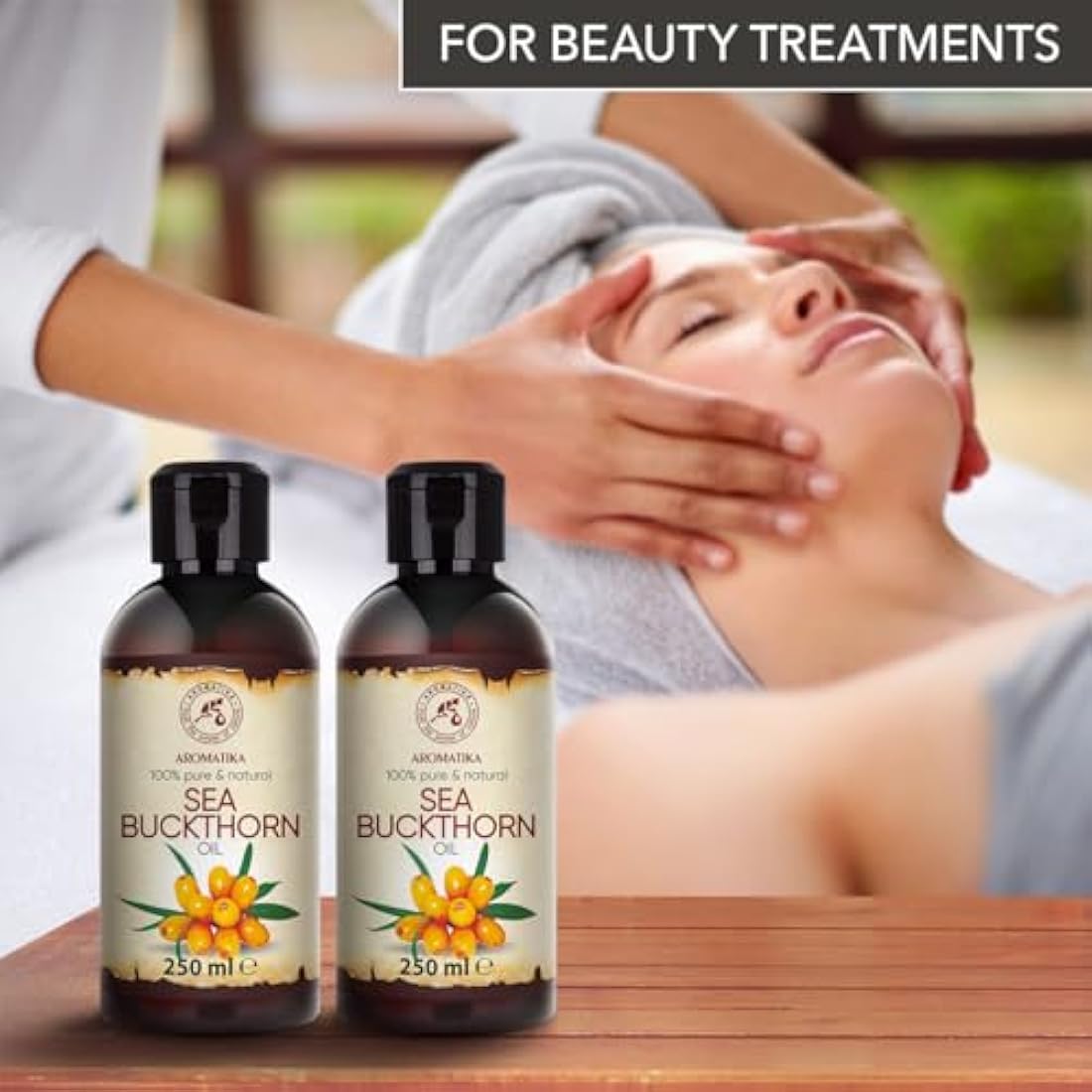 Sea Buckthorn Oil Set 2x250ml - 100% Pure & Natural - Cold Pressed - Unrefined - Hippophae Rhamnoides Oil - Cosmetic Oil for Hair - Face - Body - Aromatherapy - Relaxation - Massage - Spa