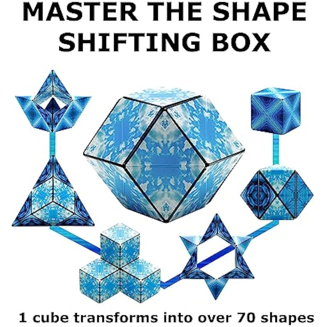 SHASHIBO Shape Shifting Box - Award-Winning, Patented Fidget Cube w/ 36 Rare Earth Magnets - Transforms Into Over 70 Shapes (Blue Planet)
