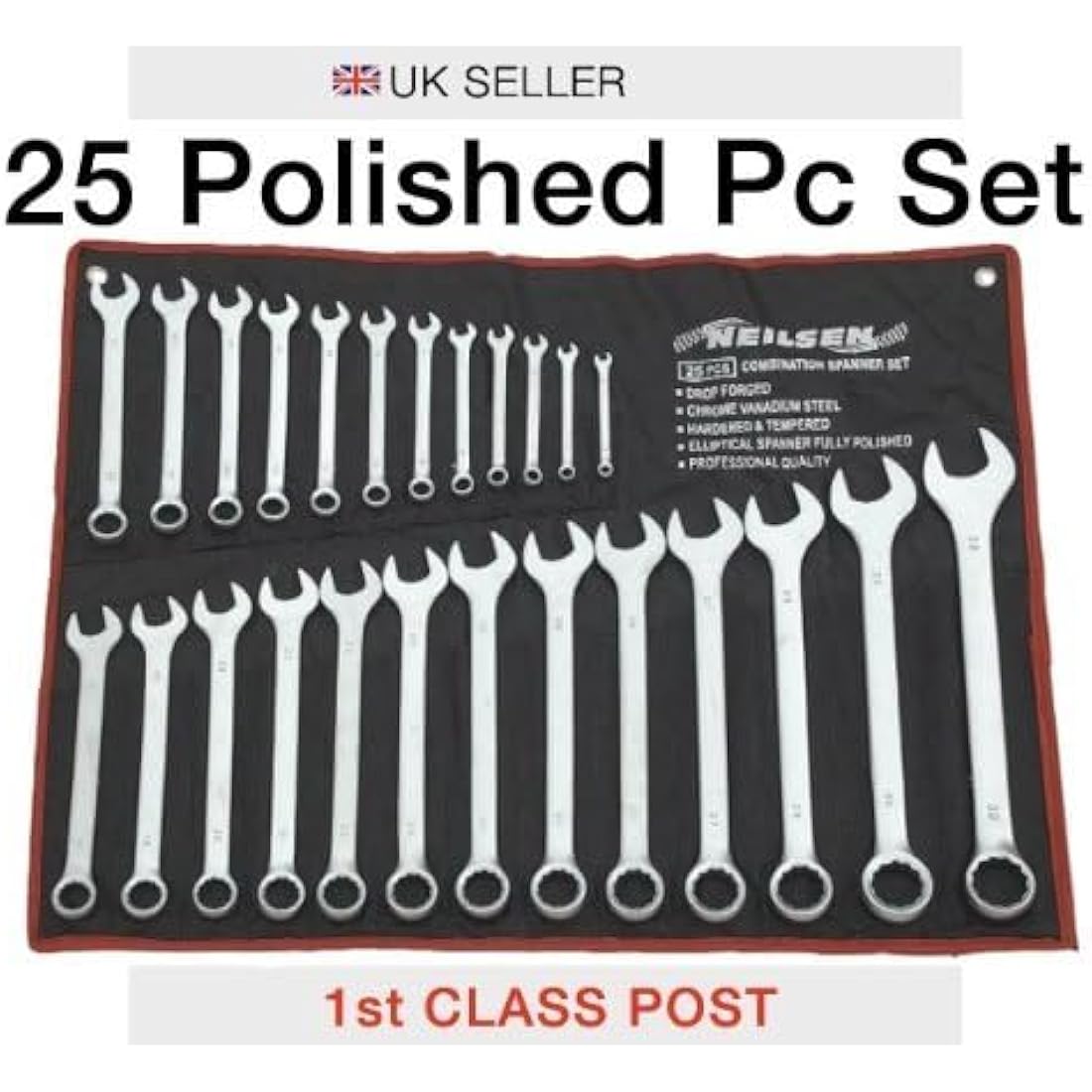Neilsen ct0795 Spanner Set 25pc (Combination-Satin Finish) 6-32mm, Silver
