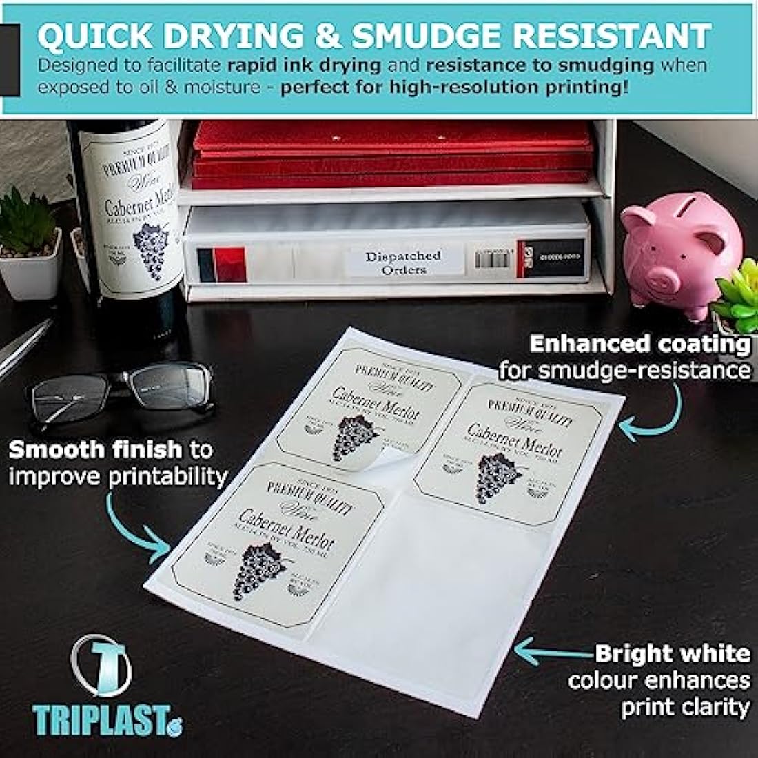 Triplast 100 A4 Multipurpose Label Sheets - 200 x 289mm - Easy Peel White Inkjet & Laser Labels - Address, Shipping, File Labels, DIY Stickers